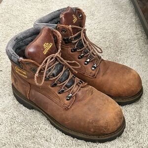 Chippewa Brown Leather Steel-Toe Work Boots with Gray Collar